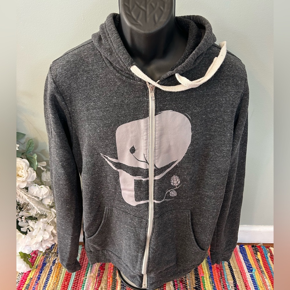 NEW Twin Elephant Brewing Company Hooded Sweatshirt Zipper Up Front Gray Large